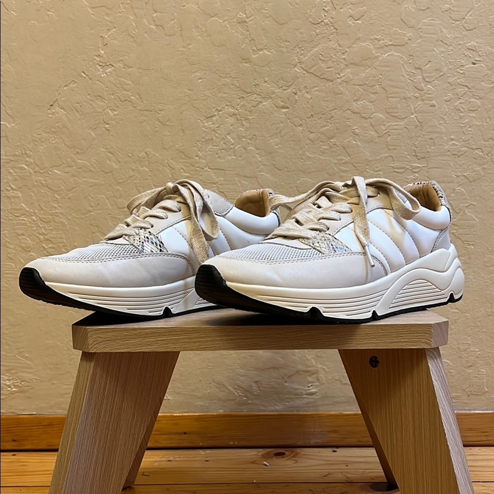 Cream Sneakers with Cushioned Sole and Breathable Mesh